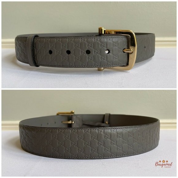 Authentic GUCCI Gray Microguccissima Leather Gold Buckle Belt 85/34 281548  Belts